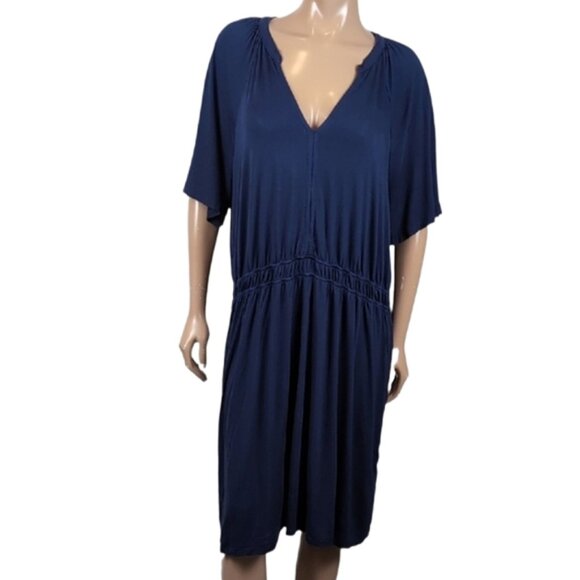 Reitmans Short Sleeve Navy Blue Dress Plus Size 2X Vneck Relaxed Elastic Waist - Picture 1 of 12